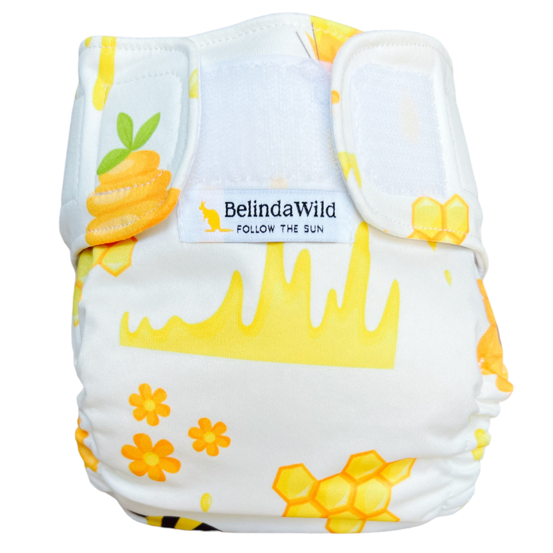 Pannolino Lavabile Hybrid Pocket | con Athletic Wicking Jersey - Honey Bees - One Size - BelindaWild